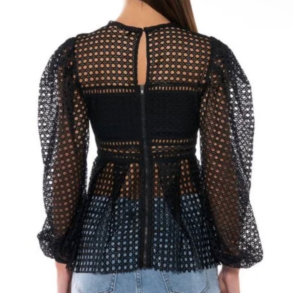 NEW - Akira PEPLUM FITTED LONG SLEEVE BLOUSE In Black -Size - XL - Picture 2 of 6
